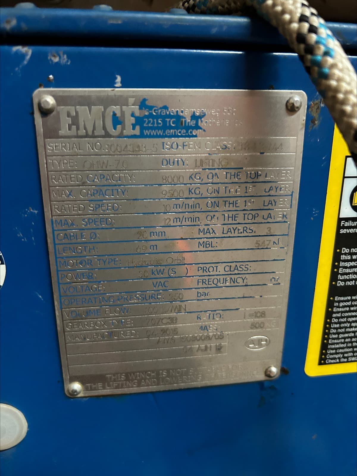 EMCE Winches OHW- 7.0 HDGP thumbnail 3