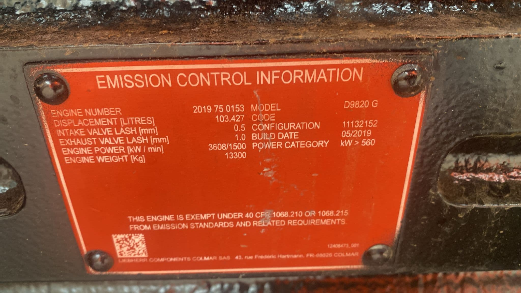 Liebherr engine model D9820G   2019 3.608 kw thumbnail 2