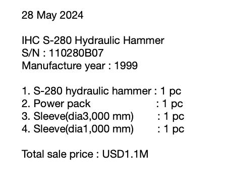 IHC Hydraulic Hammer S280 and 2 sleeves thumbnail 6