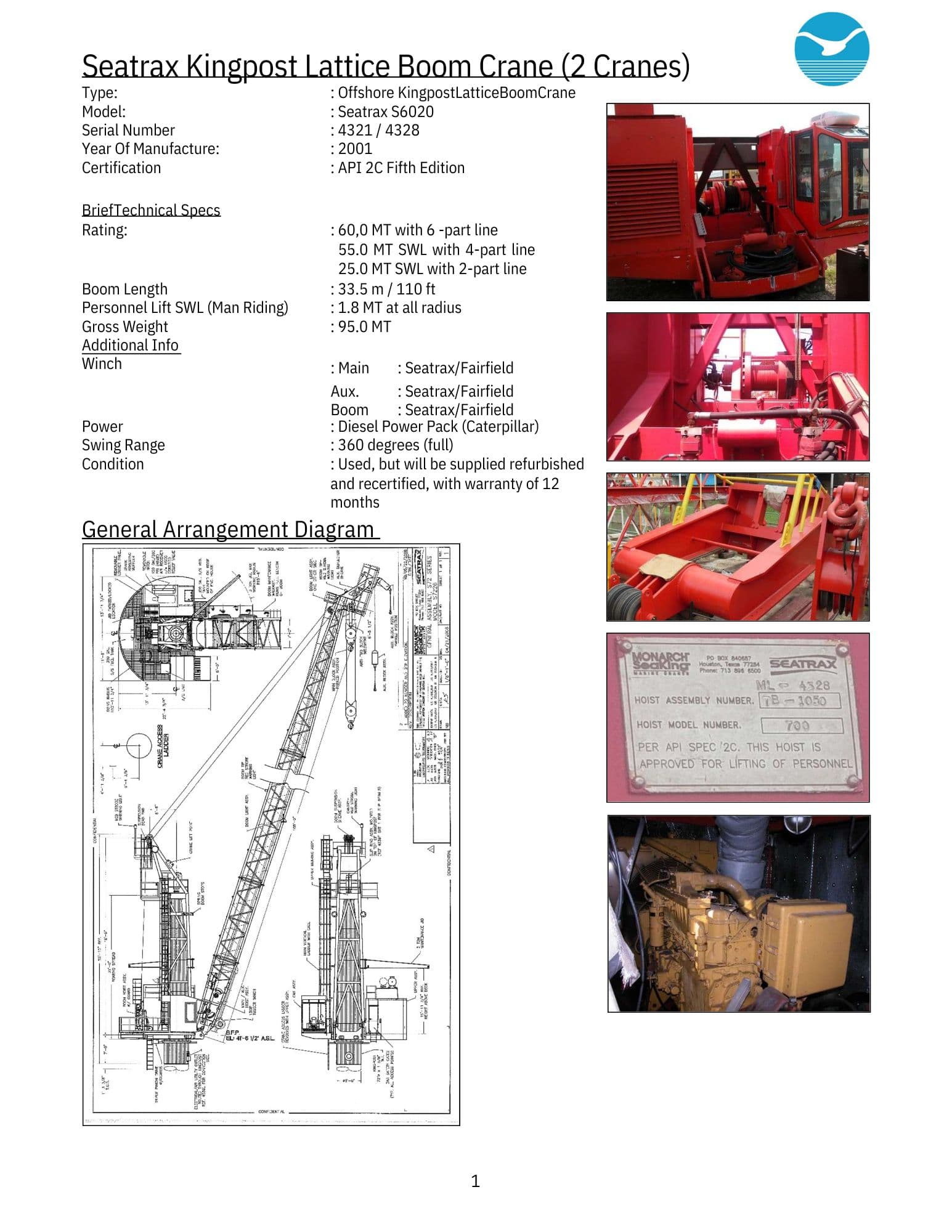 Offshore King Post offshore cranes with 70T capacity