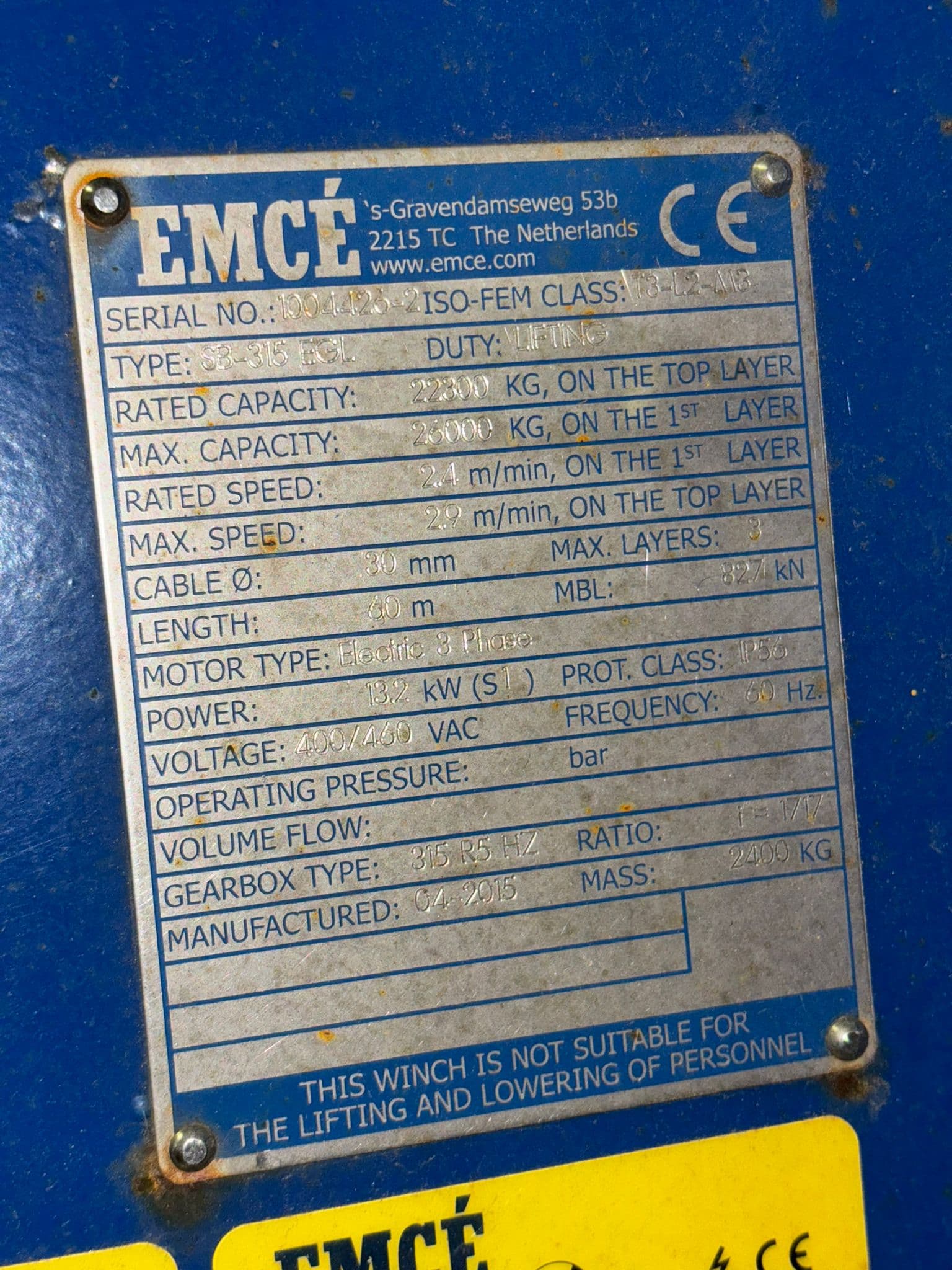 EMCÉ Winch - 22T - 60meter