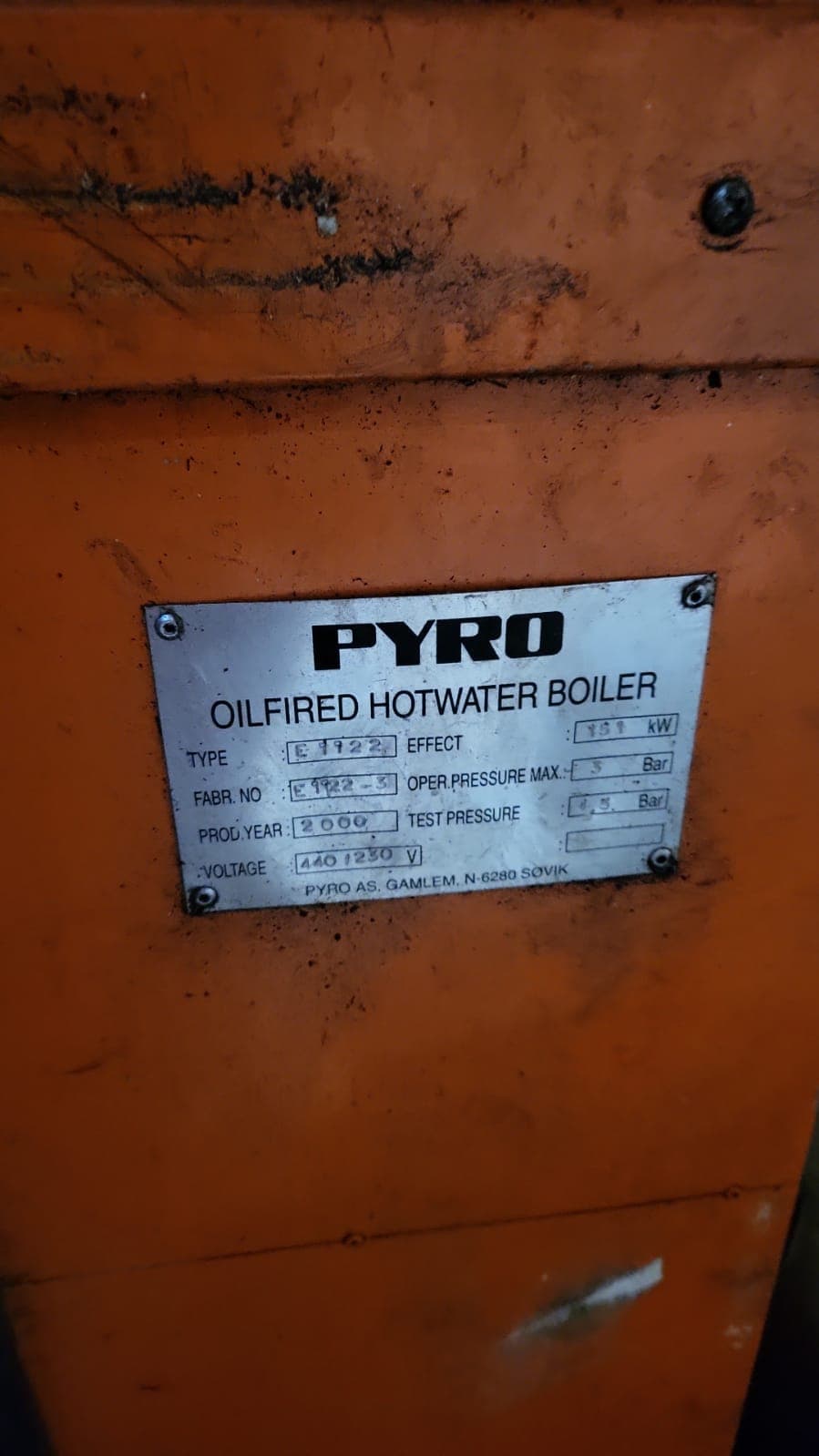Pyro Oilfired Hotwater Boiler
