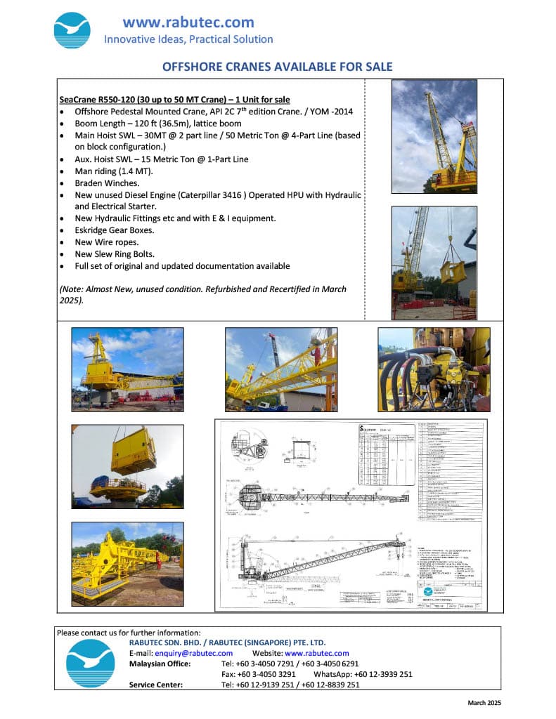 Pedestal Mounted Offshore Crane - 50T capacity